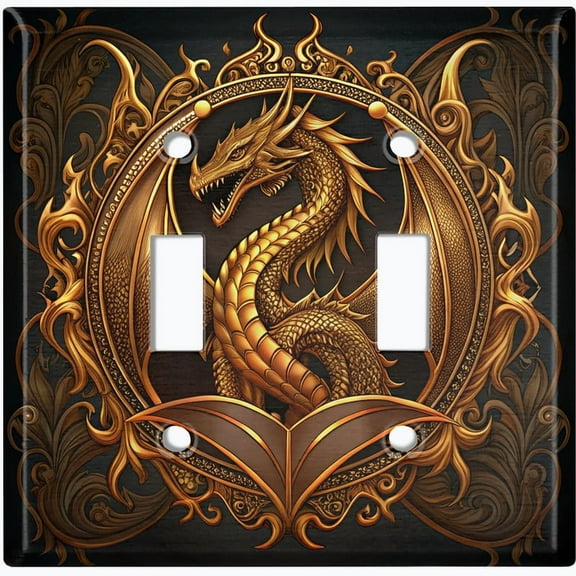 Metal Light Switch Wall Plate Outlet Cover (Printed Image of Dragon Crest - Double Toggle)