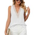 thumbnail image 1 of Camisa de gasa sin mangas para mujer, cuello en V profundo, ajuste holgado, informal, con ribete de encaje, camiseta sin mangas de moda, 1 of 6
