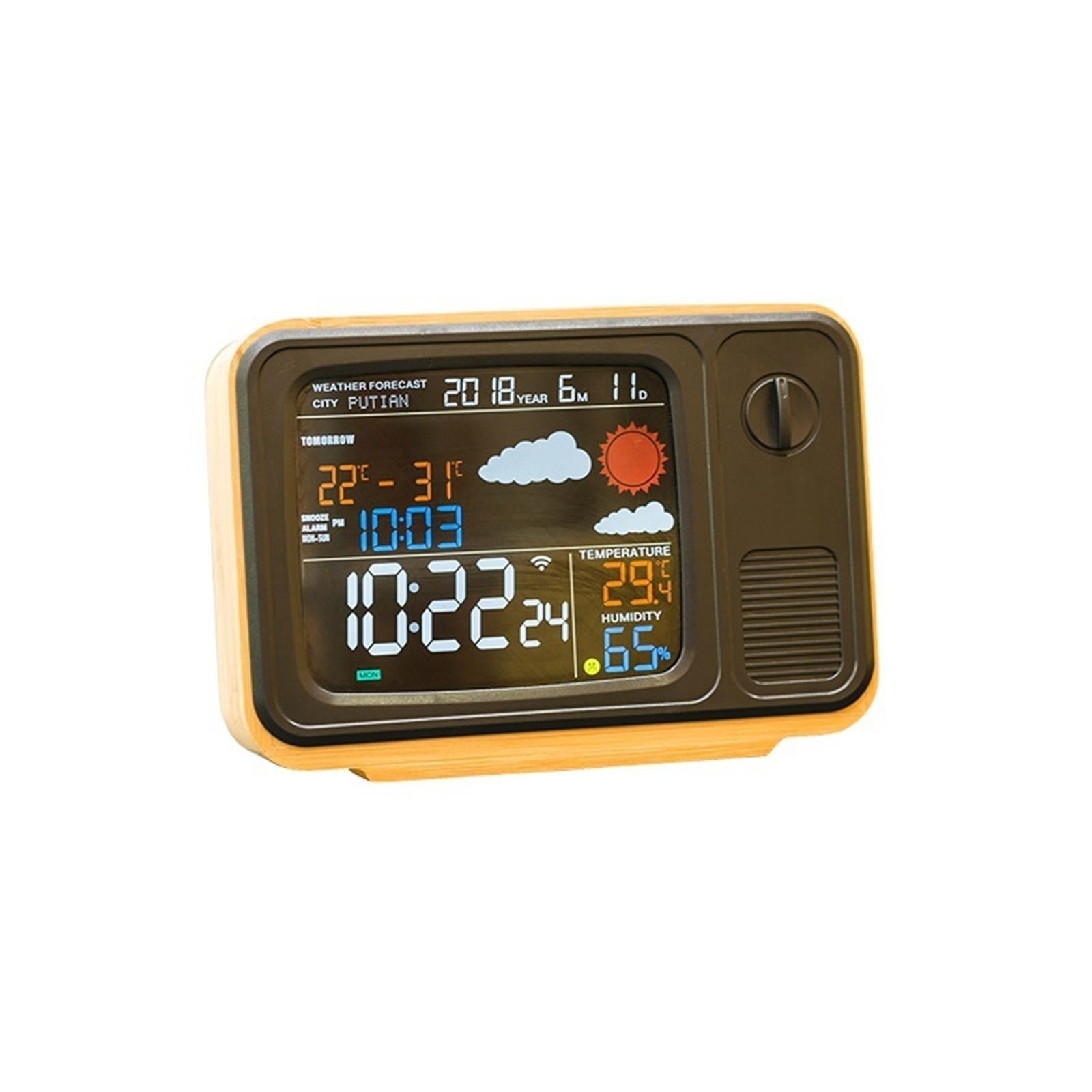 Bamboo WiFi Alarm Clock Digital Wood Weather Forecast Station LED Temperature Humidity Date