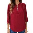 thumbnail image 2 of Women Fashion Blouse, Pure Color Comfortable Ruffle Back Lightweight Three Quarter Sleeve Tops For Club For Office For Female, 2 of 5