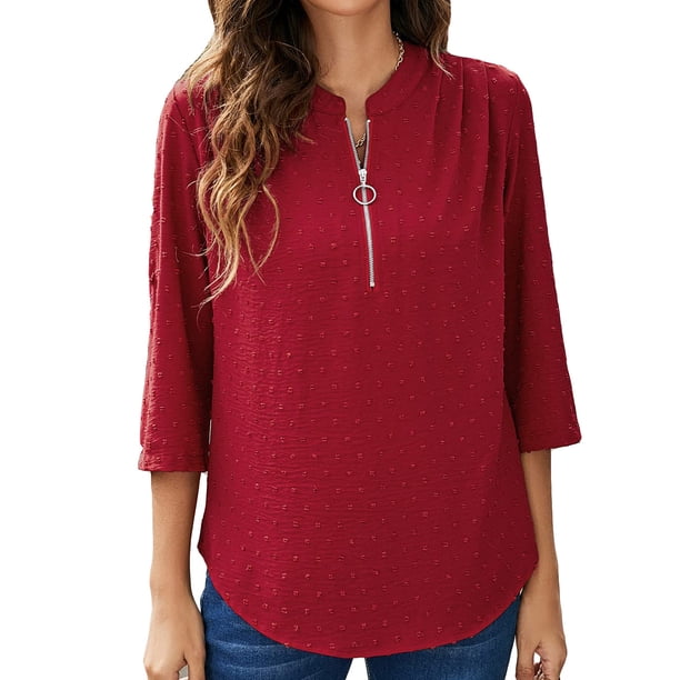 Blusa De Moda Para Mujer, Tops De Manga Tres Cuartos Con Cuello Redondo Para El Trabajo Para Mujer Para El Club ANGGREK Otros
