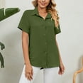 thumbnail image 4 of Blouses for Women Button up Shirts Cotton Short Sleeve Blouses V Neck Casual Tunics Shirt Solid Color Tops, 4 of 8