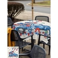 thumbnail image 5 of Outdoor Tablecloths with Umbrella Hole & Zipper, Independence Day 54x54 Inch Square Tablecloths, Farmhouse American Flag Truck Star Burlap Waterproof Table Cloth, Patio/Pool/Picnic Table Covers, 5 of 8