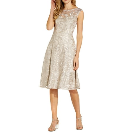 Adrianna Papell Women's Embroidered A Line Dress Gray Size 18