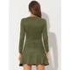 thumbnail image 4 of Mini vestido informal de manga larga con dobladillo con volantes y cuello redondo de ante sintético para mujer Ejercito Verde XL, 4 of 5