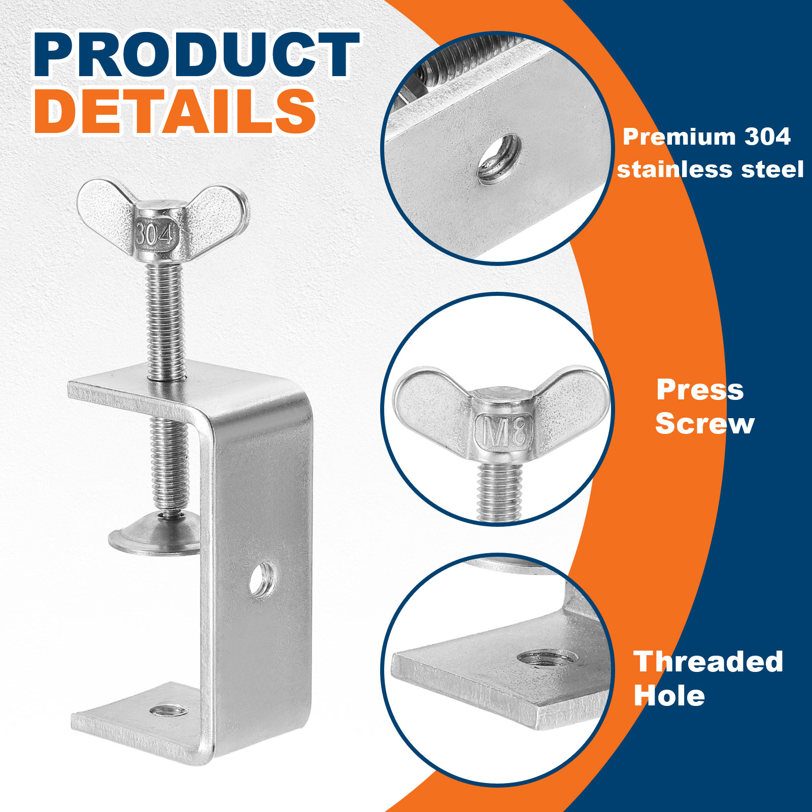 Uxcell304 Stainless Steel C Clamps 100mm Square Mini Tiger Clamp Adjustable Heavy Duty Metal U Clip with Butterfly Screws for Woodworking Welding Mounting, Silver