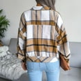 thumbnail image 2 of Defitshape Women's Long Sleeve Plaid Shirt Jacket Soft Flannel Fall Crop Top Vintage Fashion Casual Loose Short Button Down Shacket Khaki X-Large, 2 of 5