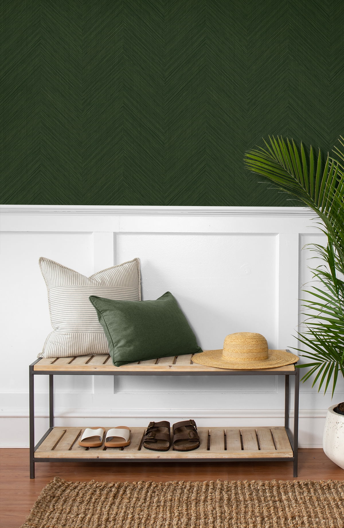 NextWall Green Chevron Stripe Peel and Stick Wallpaper