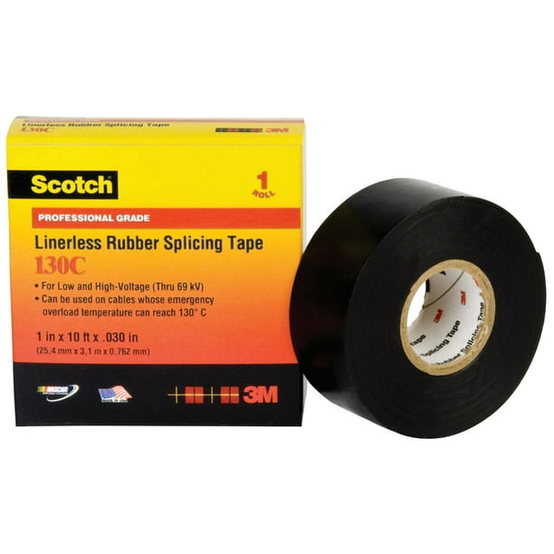 3M Electrical Scotch Linerless Splicing Tapes 130C, 30 ft x 2 in, Black ...