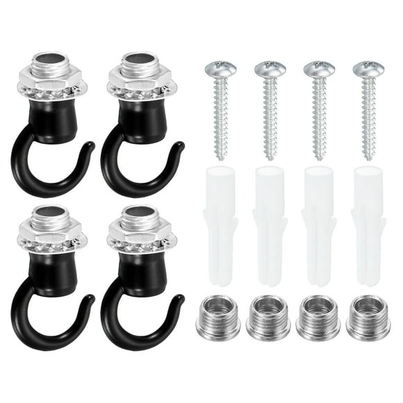 Unique Bargains 39mmx23mm Ceiling Hook, 4 Pack Screw Hooks Light Fixtures Accessory for Hanging Plants, Chandeliers, Black