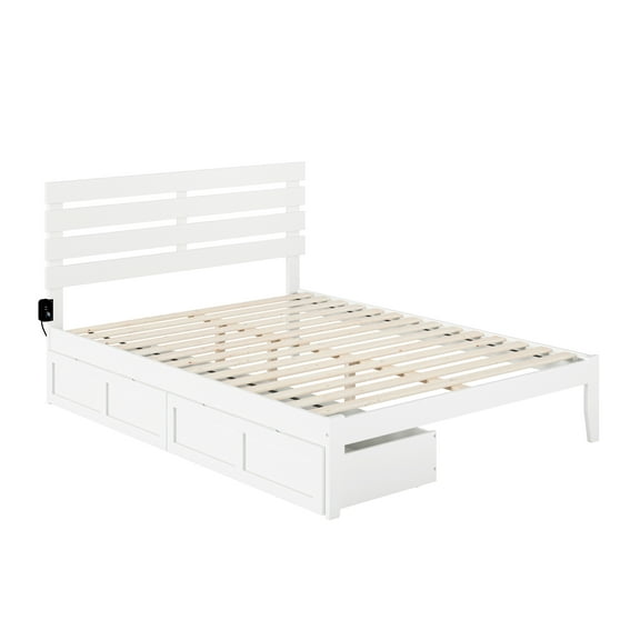 Oxford Queen Bed with USB Turbo Charger and 2 Extra Long Drawers in White