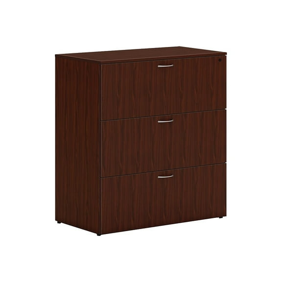HON Mod 3-Drawer Lat File Cab Locking Let/Leg Traditional Mahogany 36" LLF3620L3LT1