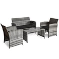 thumbnail image 4 of Costway 4PCS Patio Rattan Furniture Set Conversation Glass Table Top Sofa Cushioned, Black, 4 of 10