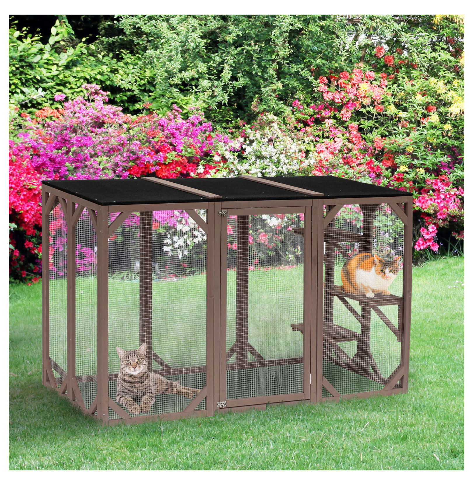 Outdoor Cat House Catio Wooden Feral Cat Shelter 71" Large Door Weatherproof