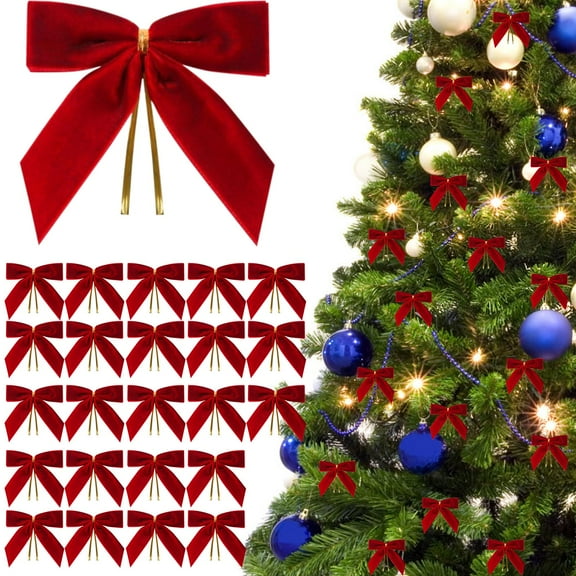 24Pcs Handmade Velvet Ribbon Bows,Christmas Tree Hanging Decorations Wreath Gift Bows Velvet Bows Vintage Velvet Ribbon