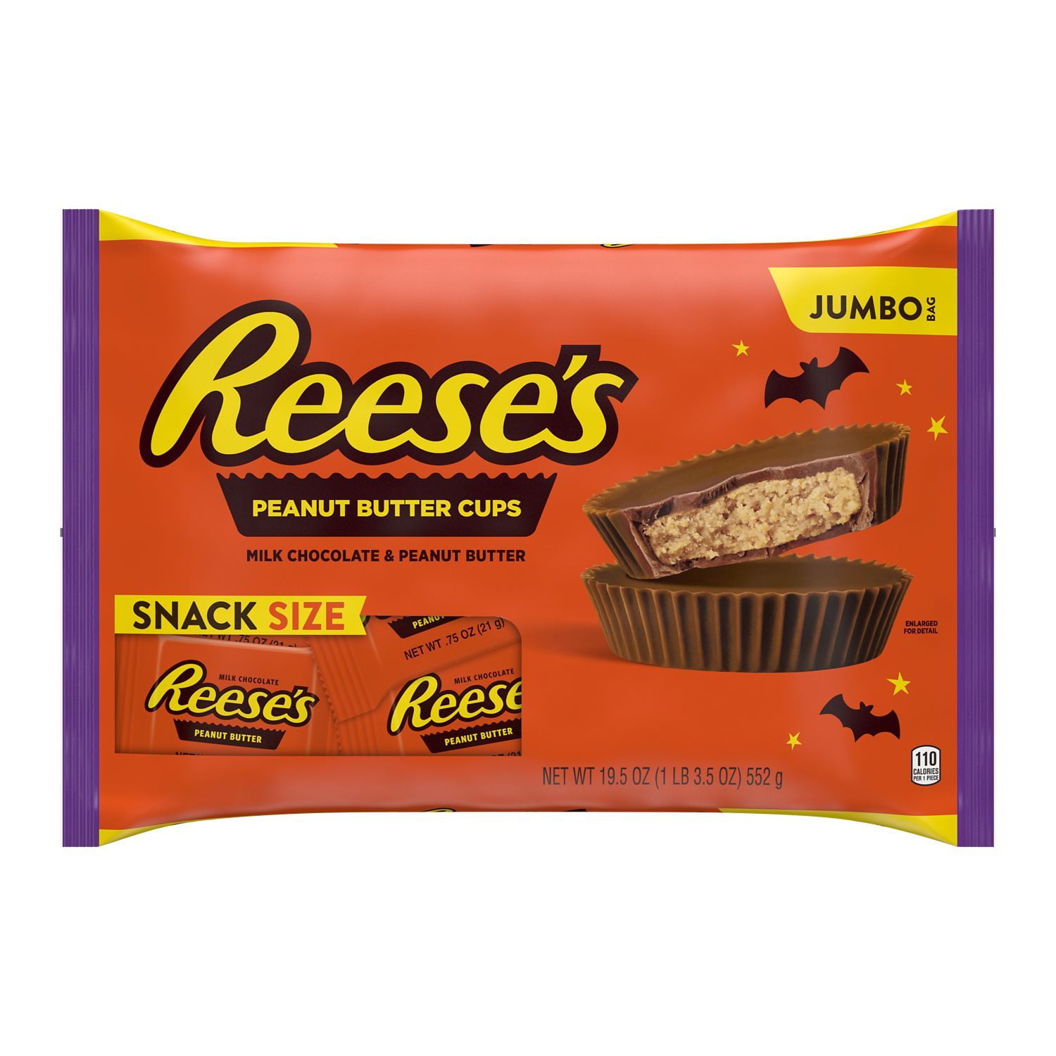 REESE'S, Milk Chocolate Peanut Butter Cups Snack Size Candy, Halloween, 19.5 oz, Jumbo Bag