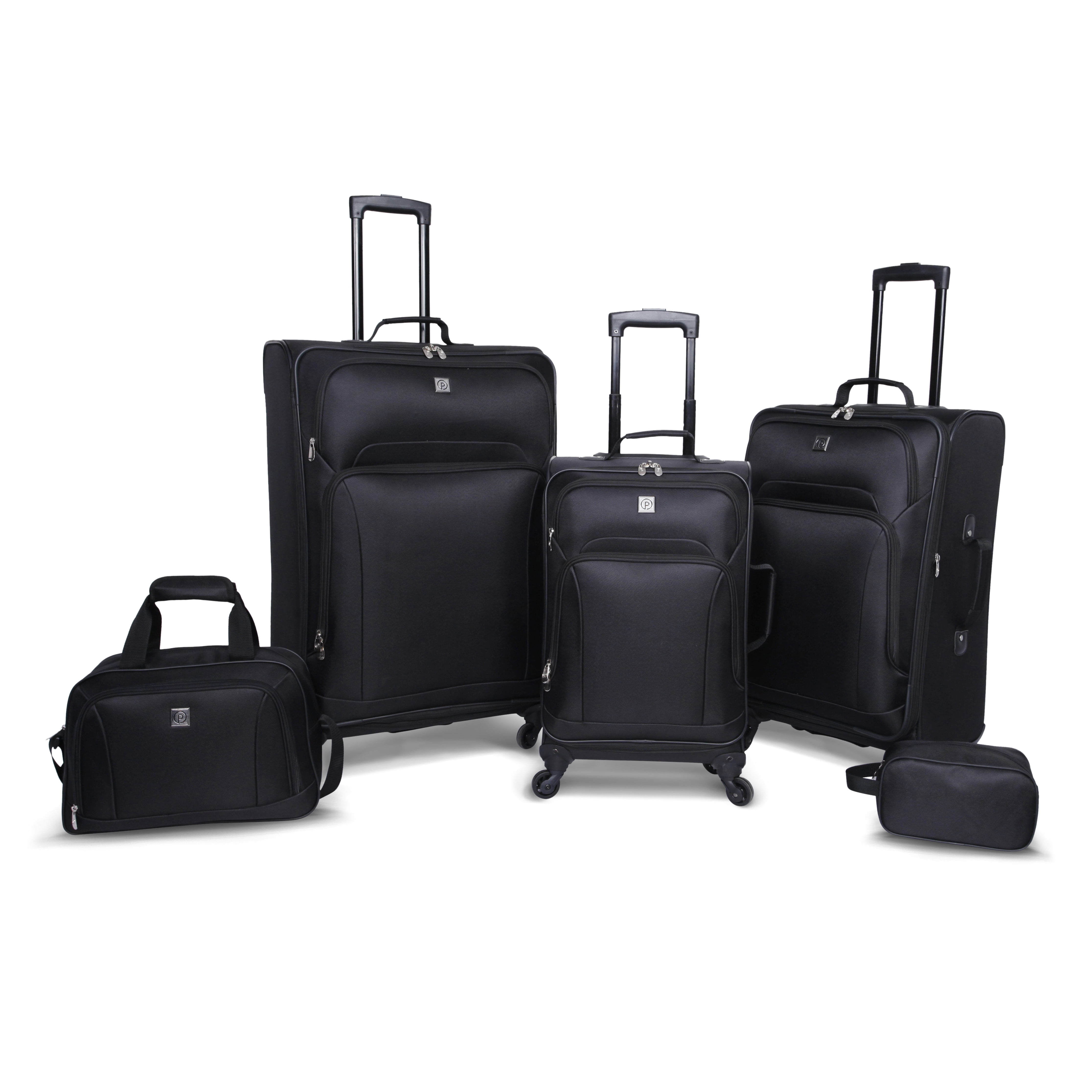 Protege 5 Piece Spinner Luggage Set, Includes 28" & 24" Check Bags, 20" Carry-on, Black