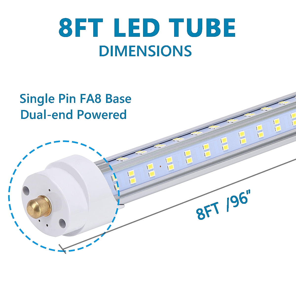 20 PCS T8 T10 T12 8FT LED Tube Light Bulbs, 150W 18800LM, 6000K Cold White, Single Pin Fa8 LED Replacement for Fluorescent Fixture, Clear , Ballast Bypass, Warehouse Workshop Garage Lights