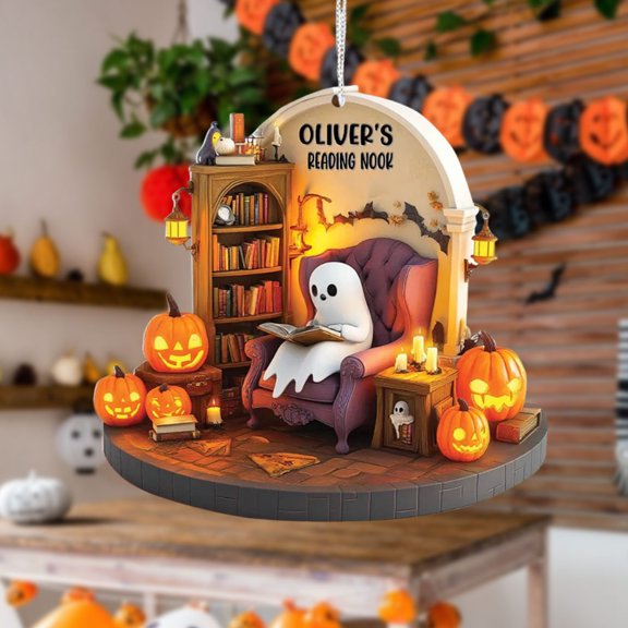 Cheapark Halloween Ghost Hanging Ornament Sign 3.15 Inch, Mini Holiday Decorative Pendant, Home Tree Window Party Decoration Charm Gift