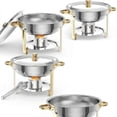 thumbnail image 1 of Garvee Réchauds Ronds pour Aliments 5 Qt, Plat Anti-Frottement pour Buffet, Ensemble de 4, Or, 1 of 9