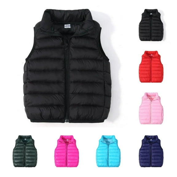 XinLfly Toddler Kids Boys Girls Puffer Vest Coat Sleeveless Full Zip Solid Color Coat Outerwear