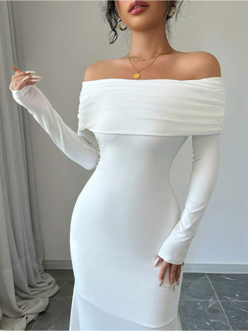 Women'S Long Sleeve Off the Shoulder Bodycon Dress Elegant Maxi Dress Cocktail Prom Dresses White XXL - Walmart.com Women'S Long Sleeve Off the Shoulder Bodycon Dress Elegant Maxi Dress Cocktail Prom Dresses White XXL - Walmart.com