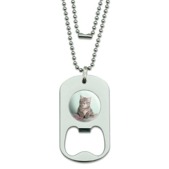 Manx Cat Kitten Bed Sitting Military Dog Tag Bottle Opener Pendant