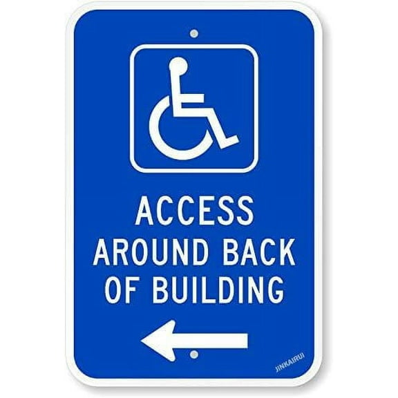 New Warning Plaque Wall Decor Handicap Access Around Back of Building Security Notice Warning Metal Tin Signs Yard Sign Office Sign Outdoor & Indoor Safety Sign 8 X 12 Inch
