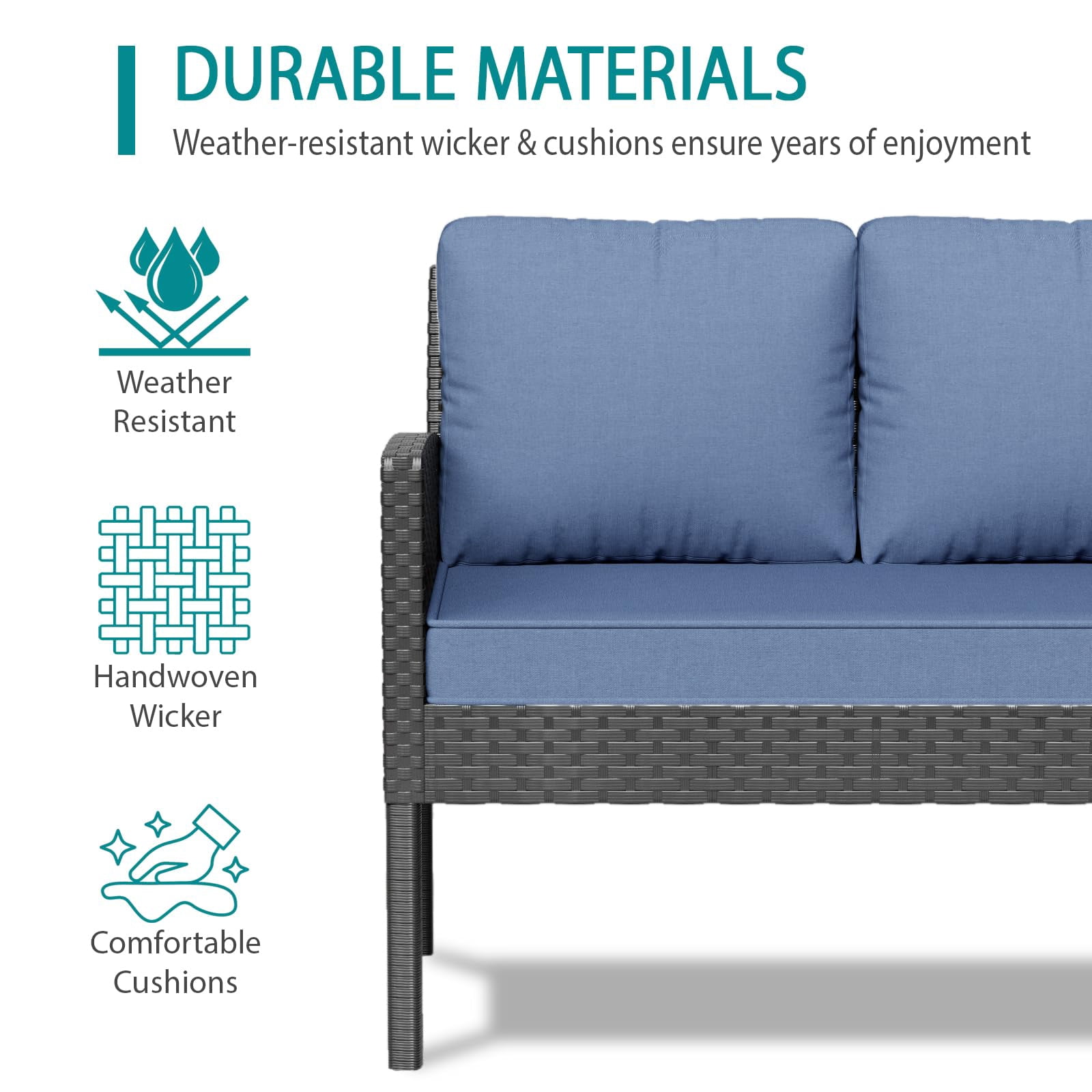 Tappio 10 Pieces Outdoor Patio Furniture Set, PE Rattan Wicker Patio Conversation Sectional Set with Ottoman, Table and Cushions for Backyard, Porch, Garden, Blue