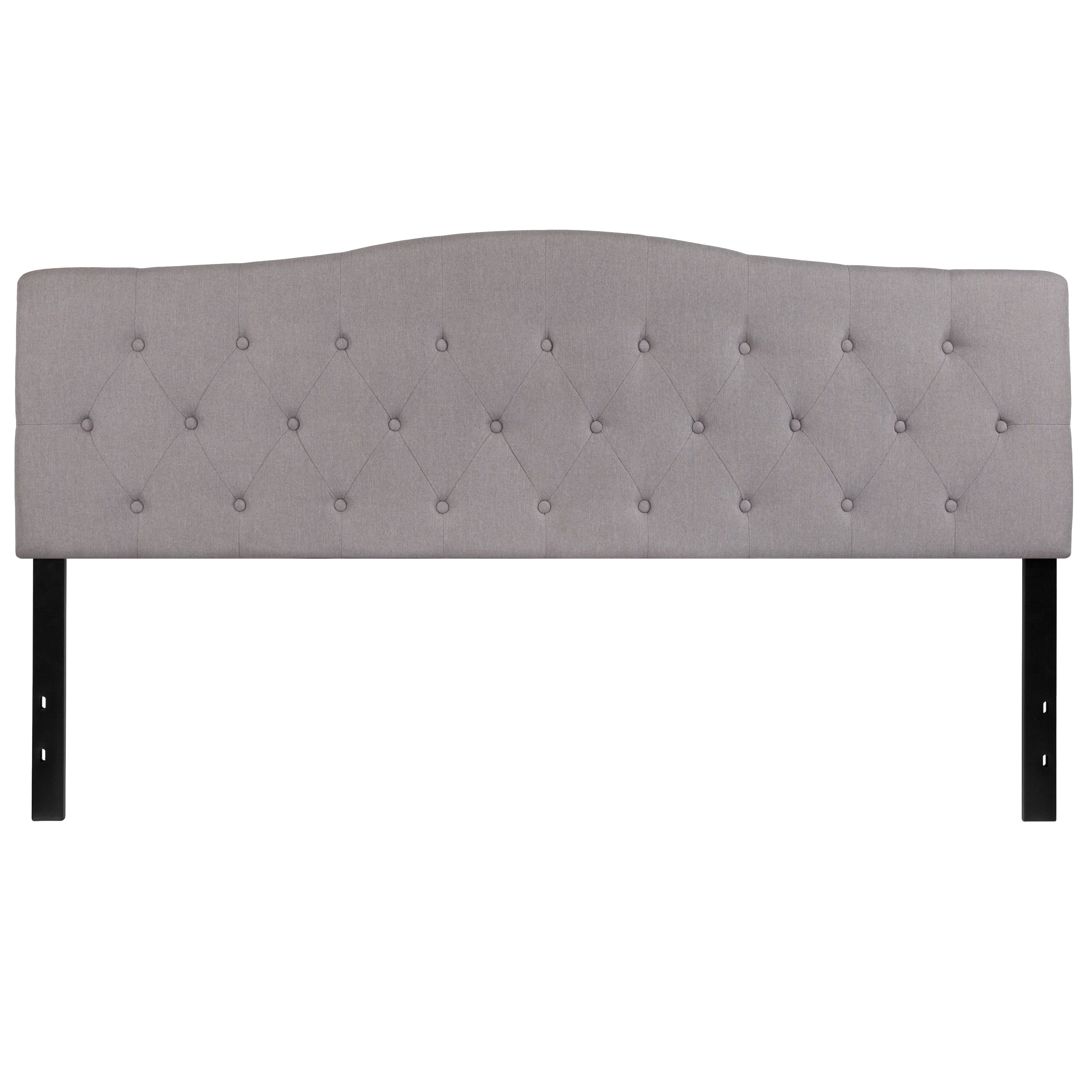 Emma + Oliver Arched Button Tufted King Size Headboard in Light Gray Fabric