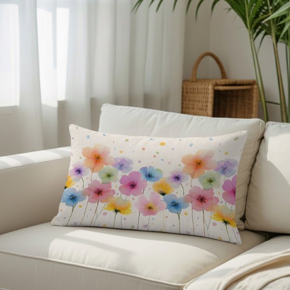 Vintage Country Flowers Throw Pillow Covers, Decorative Pillow Covers With Hidden Zipper Soft Brushed Microfiber Fabric, Pink Blue Purple Floral on Linen Pillowcases for Couch Bed 20x26in