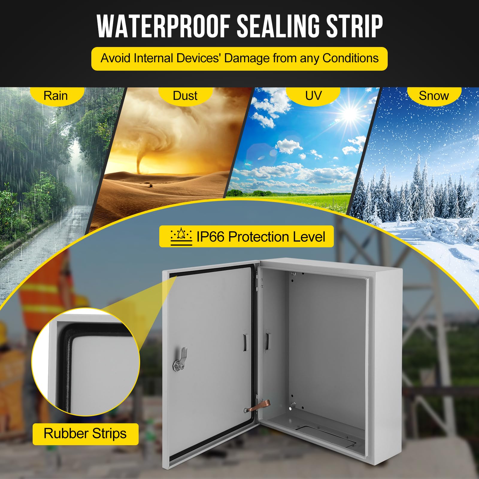 Huisuilinss Steel Enclosure,Steel Electrical Box, IP66 Waterproof & Dustproof, Outdoor/Indoor Electrical Junction Box,With Mounting Plate Lockable Metal Enclosure