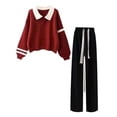 thumbnail image 5 of KPOPLK Kids Girls Uniform Outfit for Back to School Long Sleeve Collar Shirt and Loose fit Pant Teen Girls Clothes Set 6-14Years,Size 7-8 Years, 5 of 6