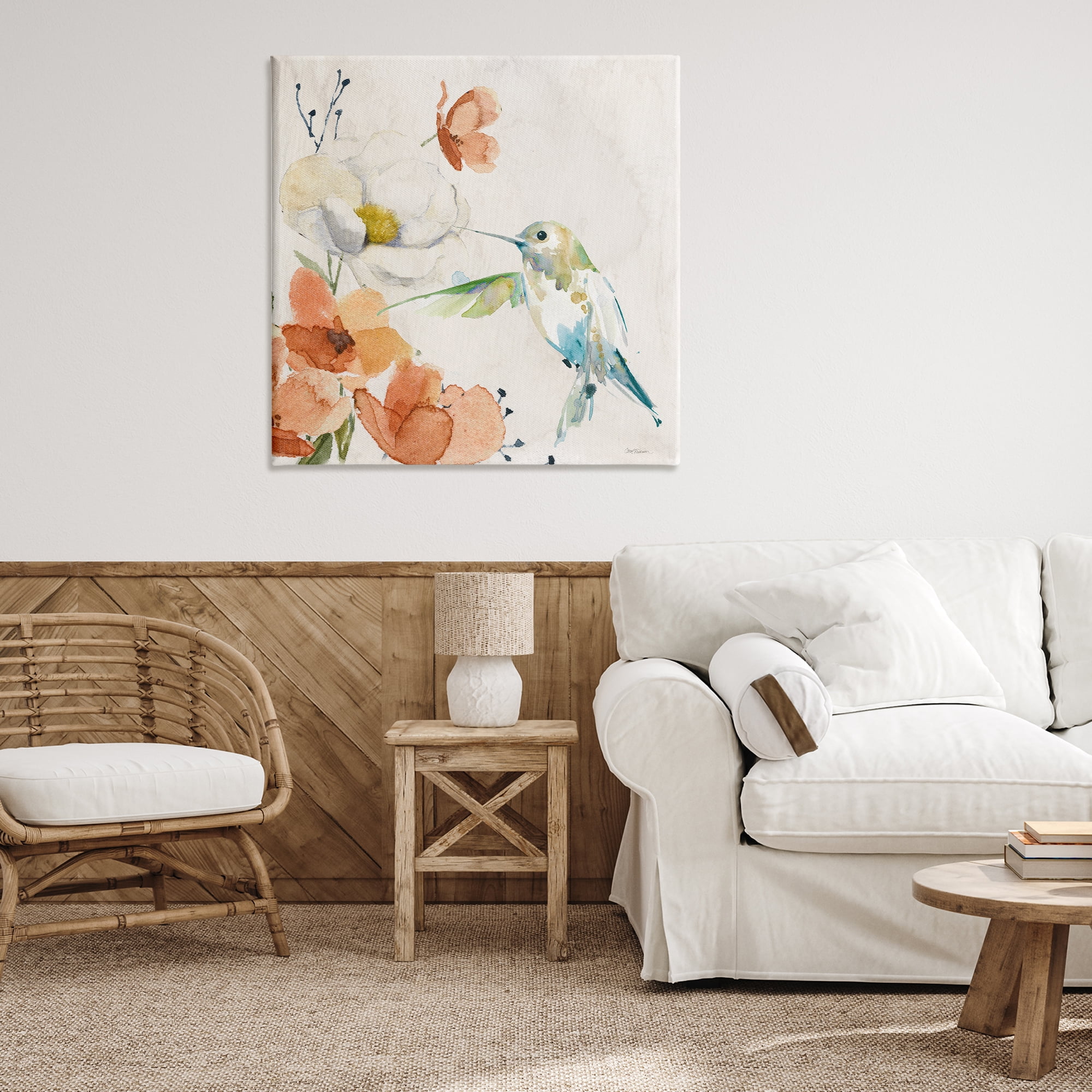 Stupell Industries Cottage Flowers & Bird Plants & Flowers Painting Wrapped Canvas Art Print Wall Art, 36 x 36