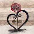 thumbnail image 2 of Gift Hand-forged Wrought Iron Red Metal Rose With Heart - Shaped Stand, 2 of 5
