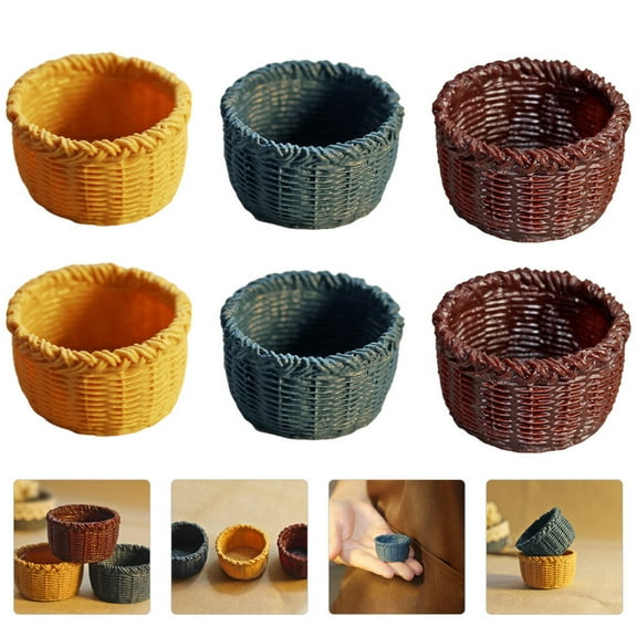 TOYMYTOY 6Pcs Dollhouse Miniature Basket Assorted Color Decoration Mini Storage Basket Props