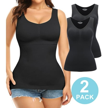 

QRIC 2-Pack Women Cami Shapewear with Built in Bra Tummy Control Tank Top Undershirts Body Shaper
