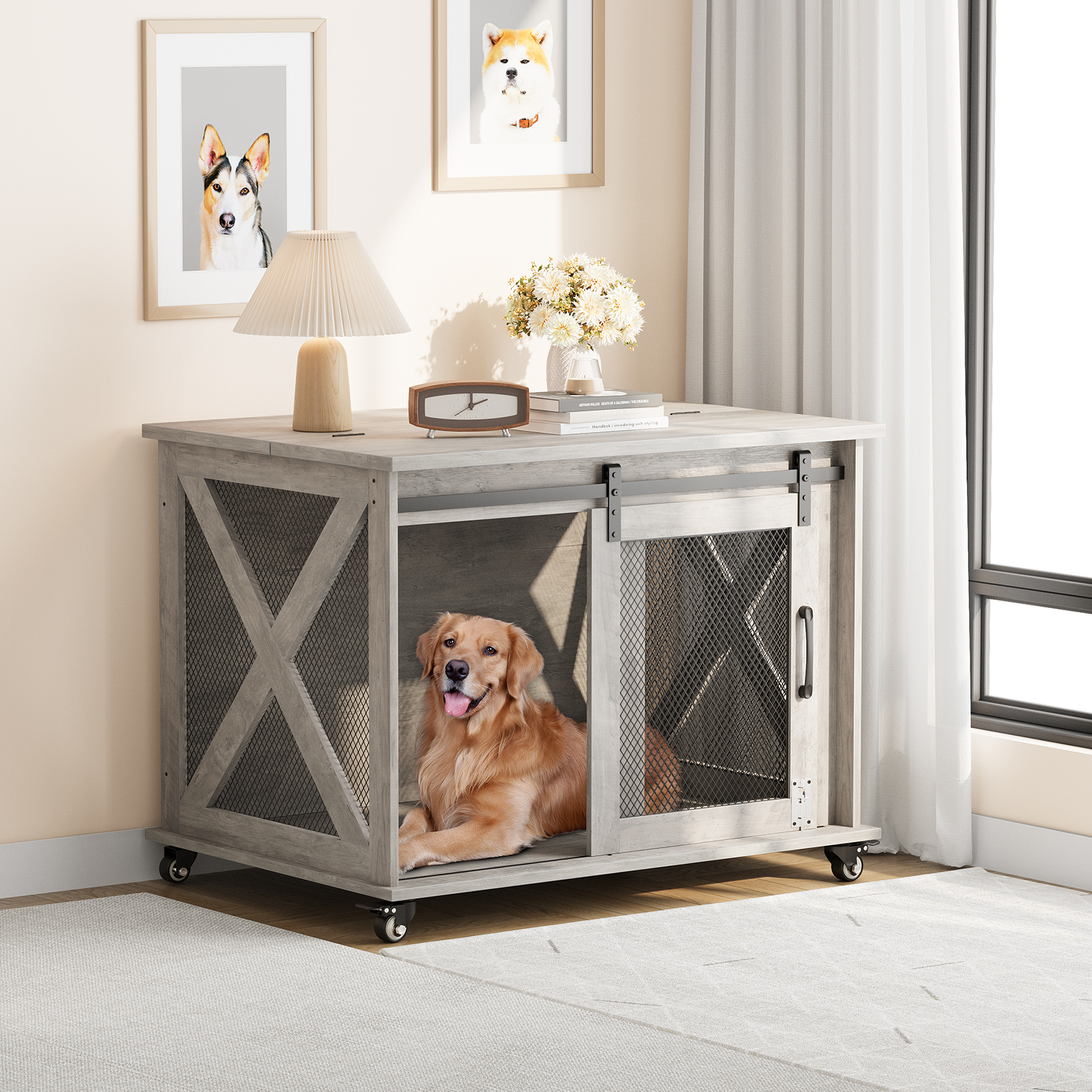 Farmhouse Chic: 37" Dog Crate as Home Decor | Stylish Sliding Door Kennel That Enhances Your Living Space
