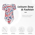 thumbnail image 4 of Saiise Motif Oiseaux Fleurs Combinaison à Manches Courtes pour Femmes Col Rond Pyjama Justaucorps Extensible avec Fermeture à Pression-TG, 4 of 7