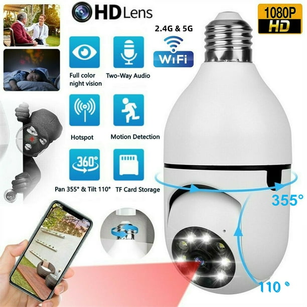 360 Degree E27 Light Bulb Camera, WiFi Wireless Outdoor Light Bulb