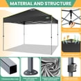 thumbnail image 3 of COBIZI 10x10 Pop Up Canopy Tent with 4 Sidewalls, One-Push Setup, Glow Strips, 3 Heights, Air Vent, Waterproof UPF 50+, Carry Bag, Sandbags, Stakes & Ropes for Outdoor Party & Beach, Black, 3 of 8