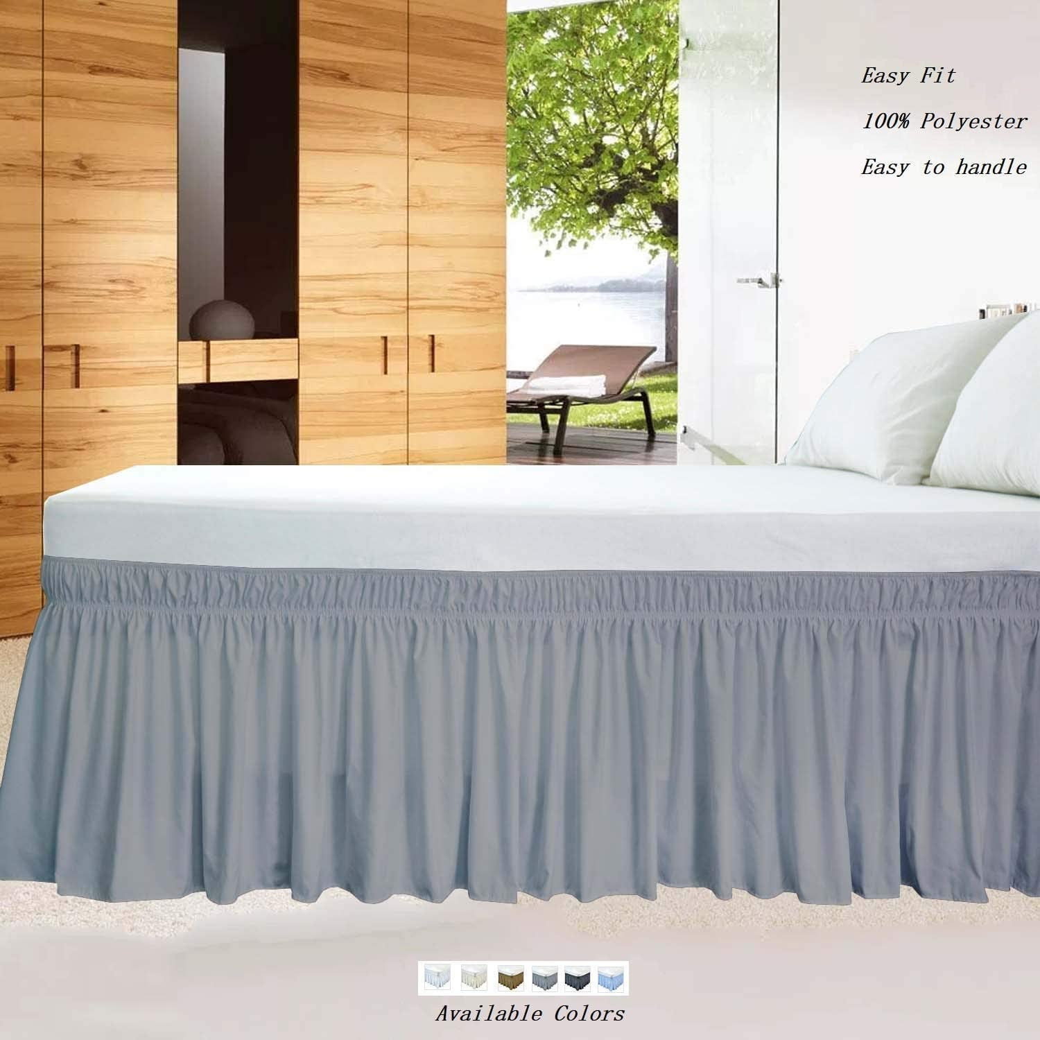 Wrap Around Bed Skirts 12" Drop, Fully Elastic Dust Ruffle, Soft and Luxury, Fade Resistant, Machine Washable Luxurious Fabric, Cal king Size - Light Grey Solid.