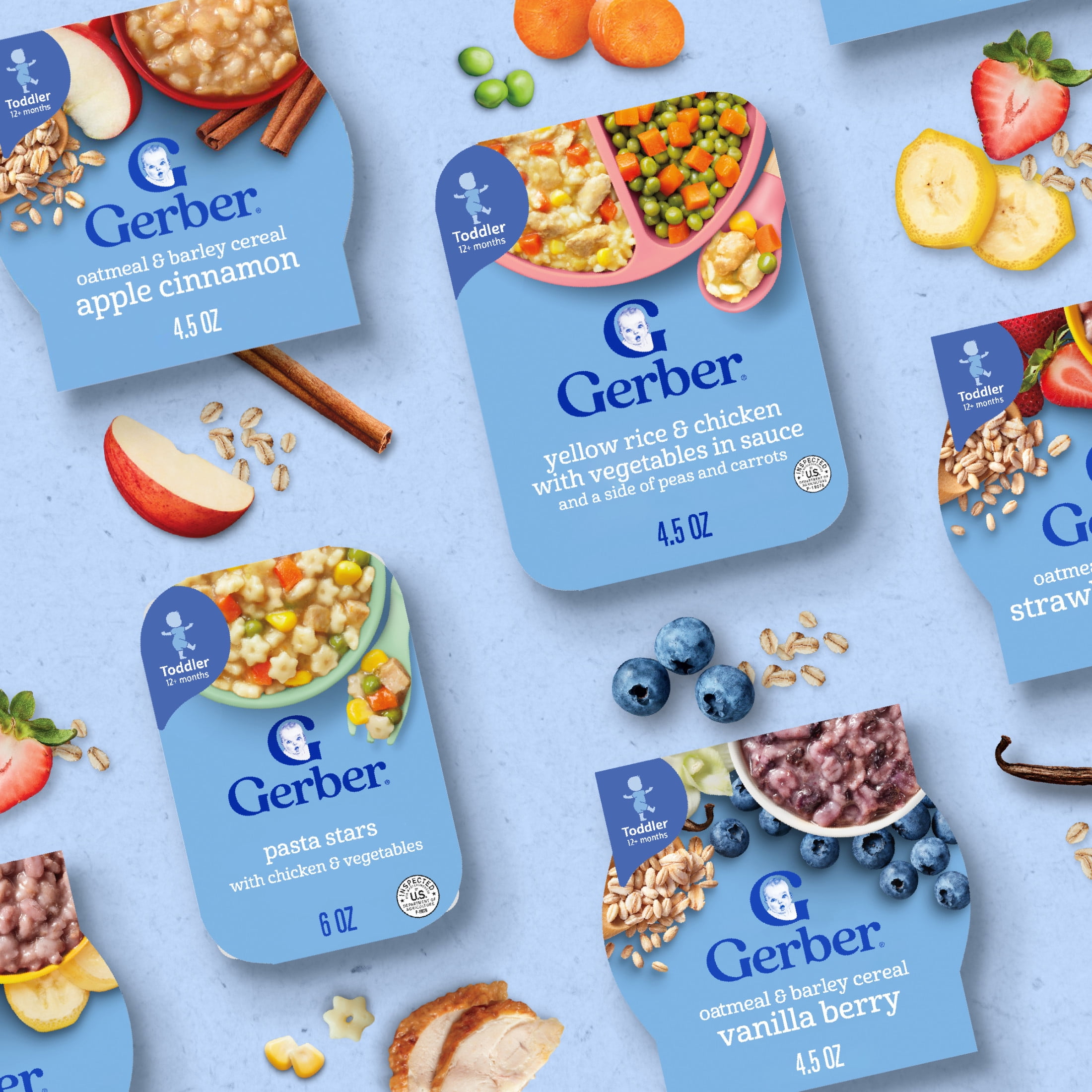 (2 pack) Gerber Toddler Food Variety 6 Pack, All Day Favorites, Breakfast, Lunch & Dinner 2.14 lb.