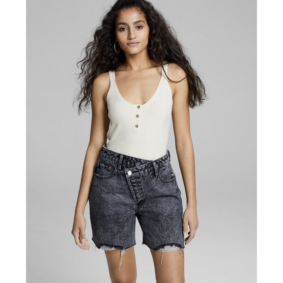 Now This Womens Cotton Asymmetrical Button Denim Shorts Tekin 27