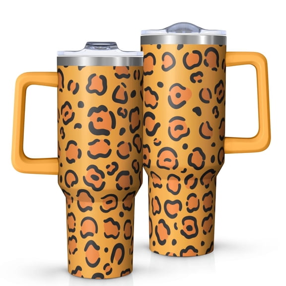 40oz Tumbler with Handle and Straw, Vacuum Insulated Stainless Steel Travel Mug, Fits Car Cup Holder, Animal Print