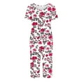 thumbnail image 6 of FAHXNVB Women Pajama Sets Floral Printed Short Sleeve V Neck Top With Capri Pants Casual Loose 2 Piece Lounge Sleepwear Pj Set, 6 of 6