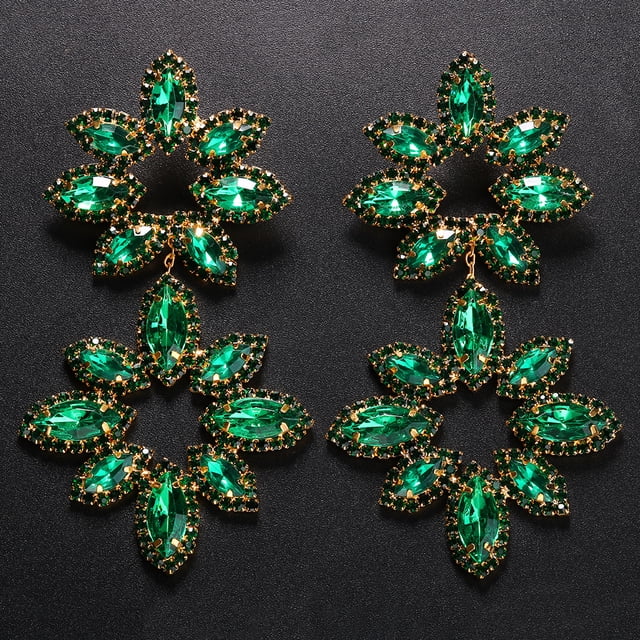 Pendientes de diamantes de imitación exagerados, moda europea y americana, pendientes de lujo con diamantes de imitación y flores brillantes, joyería