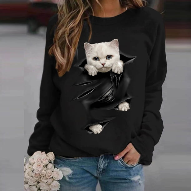 ICHUANYI Clearance Women Shirts Graphic Printed Long Sleeve Crewneck Sweatshirt Pullover Comfy Tops(Black, XXL) ICHUANYI WER2023081403920