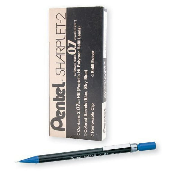 pentel sharplet-2, automatic pencil, 0.7mm lead size, blue barrel, box of 12 (a127c)