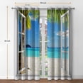 thumbnail image 2 of Ocean Beach Palm Trees Blackout Curtains Summer Tropical Island Decor Seaside White Wooden Window View Print Grommet Window Drapes for Bedroom Living Room 2 Panel Set, 52"x84", 2 of 4